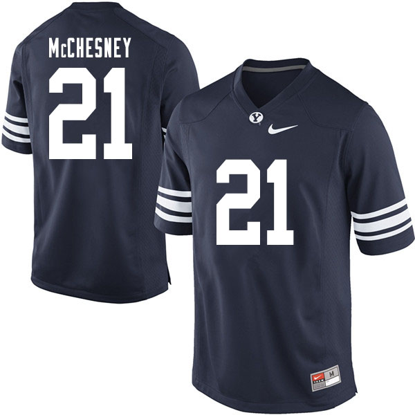 Men #21 Jackson McChesney BYU Cougars College Football Jerseys Sale-Navy